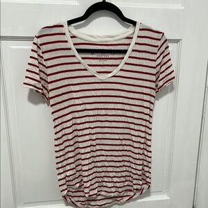 White and Red Striped Women's Tee